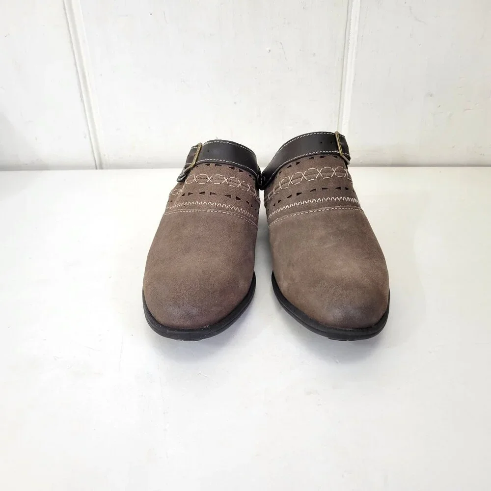 Earth Origins Brown Buckle Suede Clogs Women’s Size 10M With Embroidered Detaili - Picture 8 of 8